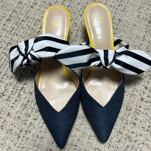 NWT CAbi Striped Bow Kitten Heel Mules Sz 8.5